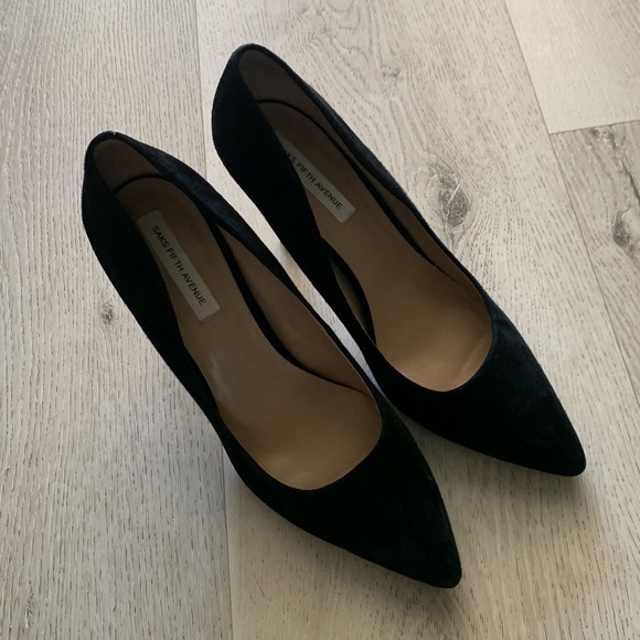Saks Fifth Avenue black suede stiletto heels, women’s size 9M classic elegant - Picture 2 of 10